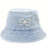 PEARL BOW DENIM BUCKET HAT_CWAH1537