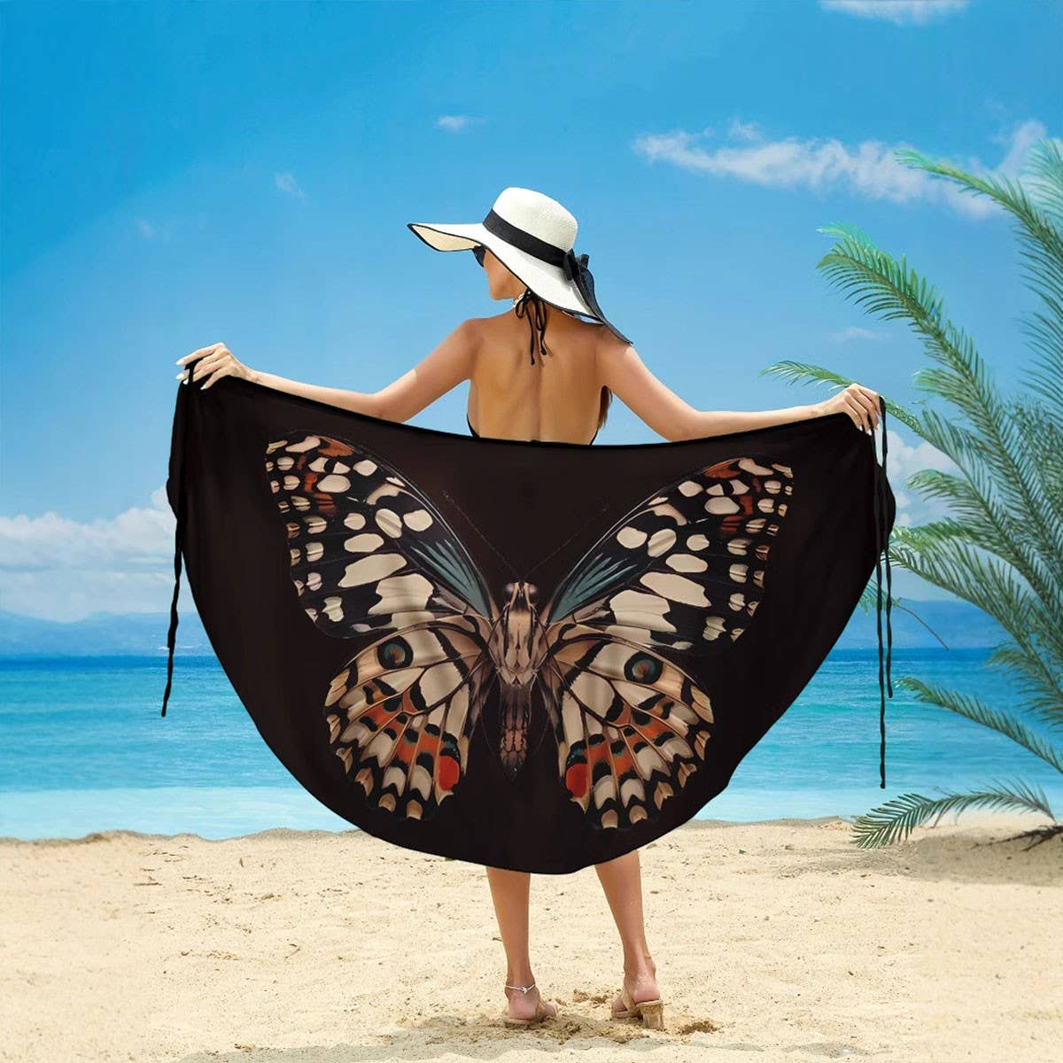 BUTTERFLY PRINT MULTI WAY BEACH DRESS CROSS BACK_CWBLS0485