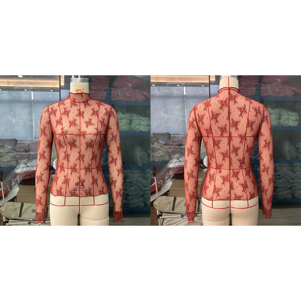 SEMI SHEER MESH LACE TOP BOTTOMING SHIRT_CWTBLL2660