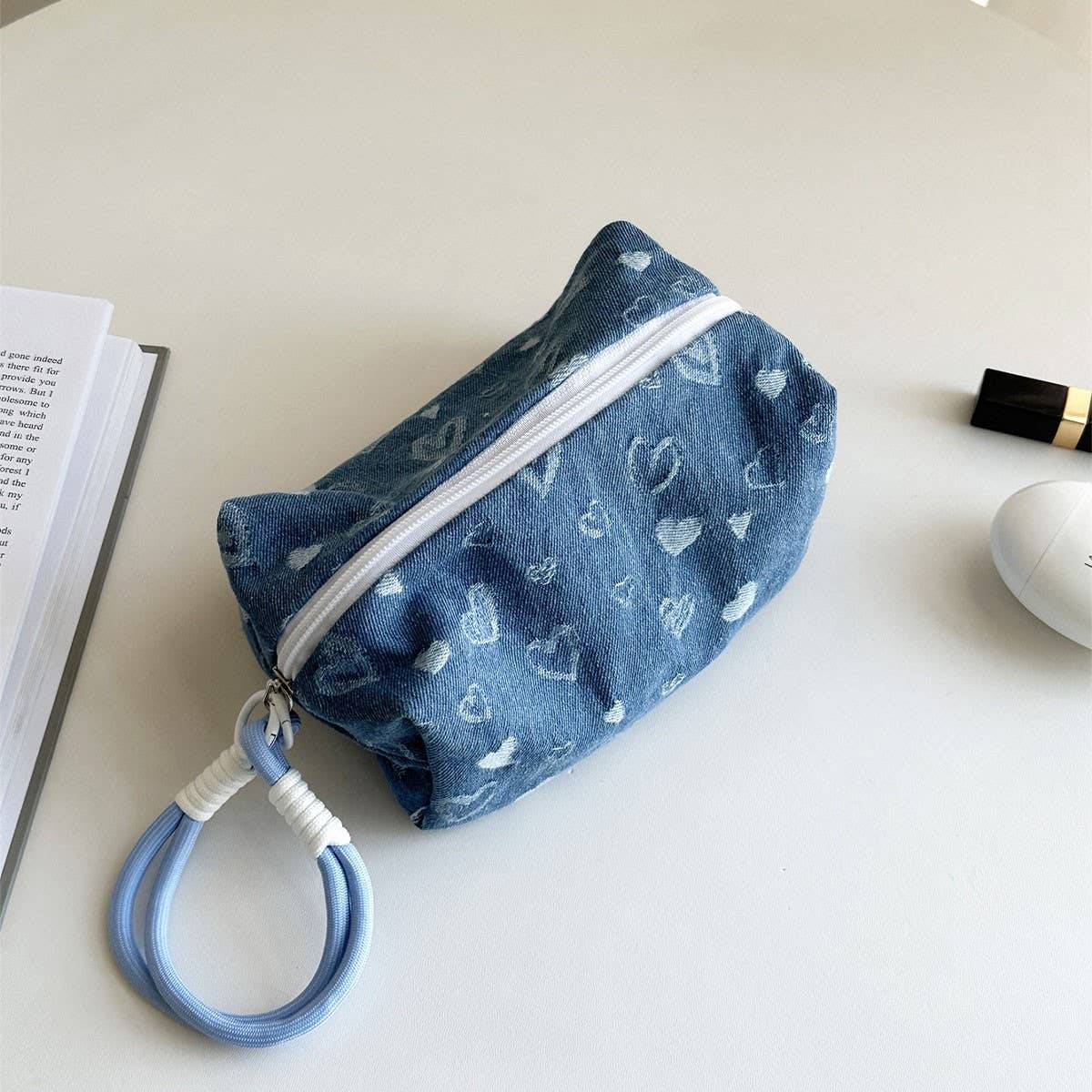 Denim Makeup Bag Large Pillow Handbag Travel Pouch_Cuab00702