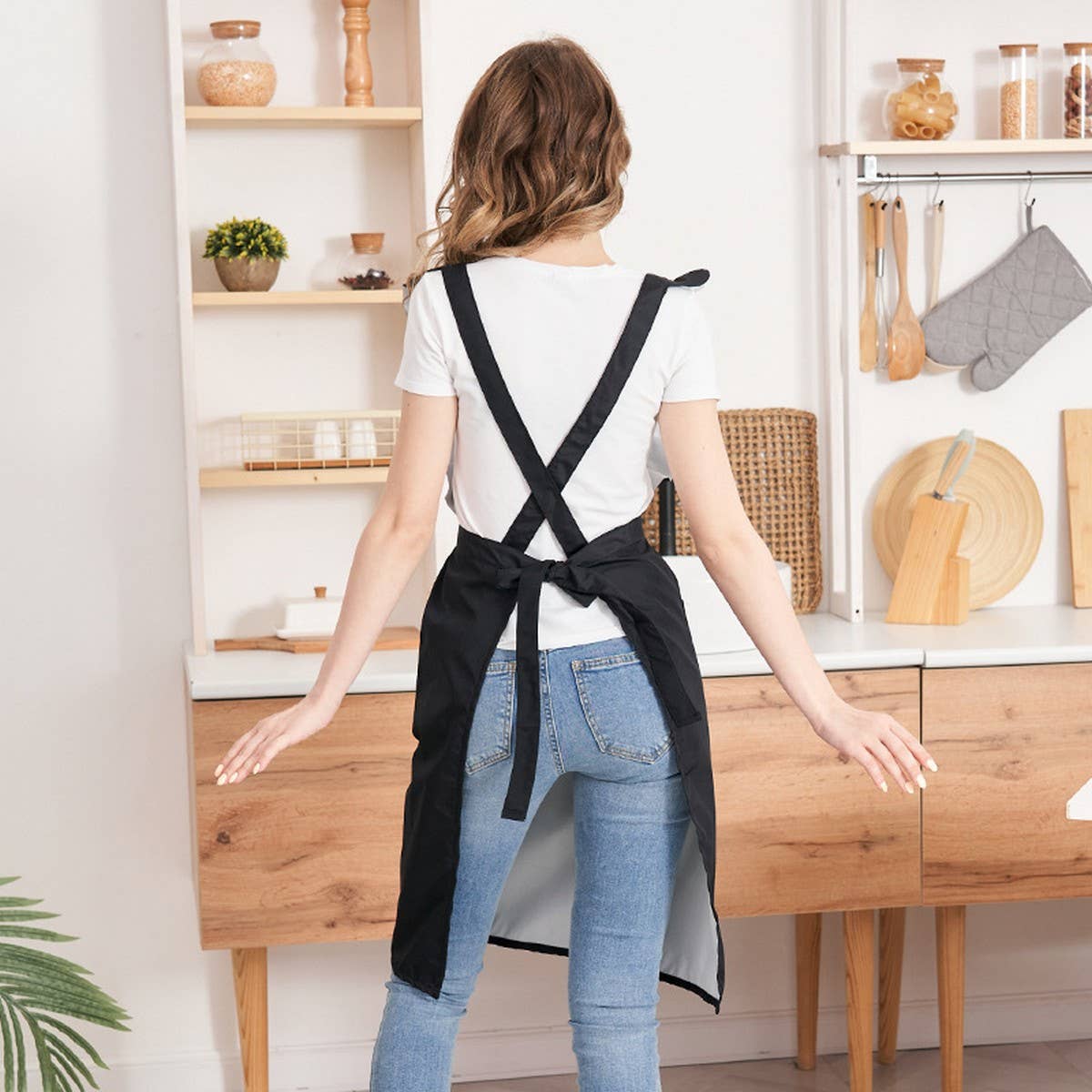 HOUNDSTOOTH SOLID COLOR WATERPROOF WORK APRON_CWMM6792