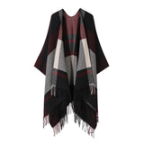 FRINGED SLIT SHAWL PLAID SCARF WARM CAPE_CWASC2219