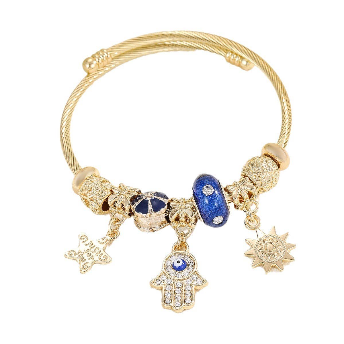 STAINLESS STEEL HEART HAND CHARM BRACELET_CWMM8624