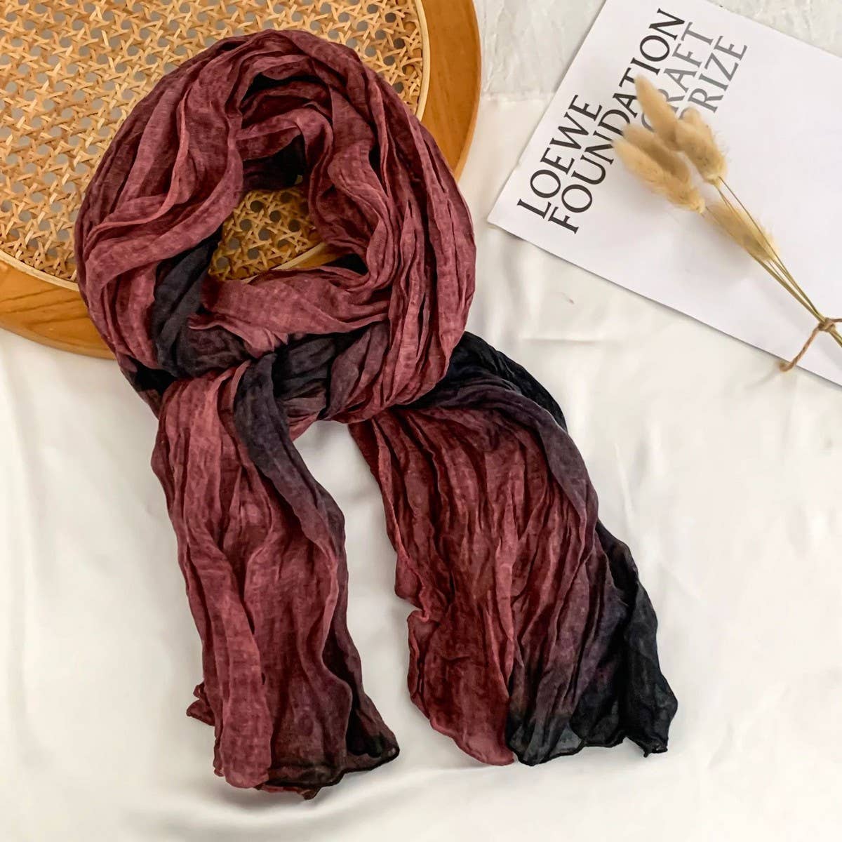 Cotton Linen Color Block Crinkle Scarf Shawl_Wj0414-03