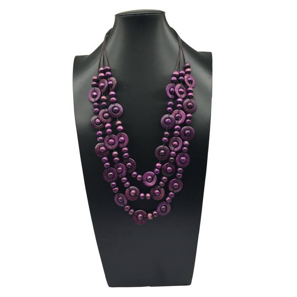 HAND WOVEN COCONUT SHELL WOOD ROUND BEAD NECKLACE_CWMM4555