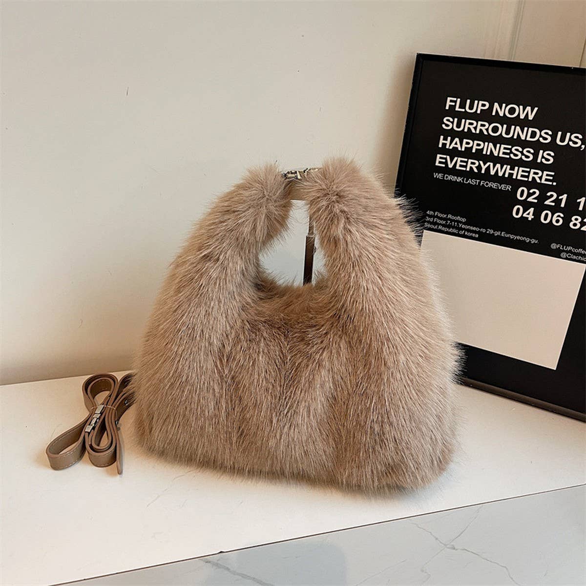 Winter Faux Fox Fur Plush Shoulder Crossbody Bag_Cwab3976