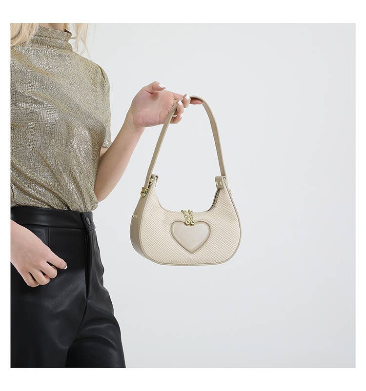 Solid-Color Simple Heart-Shaped Underarm Bag