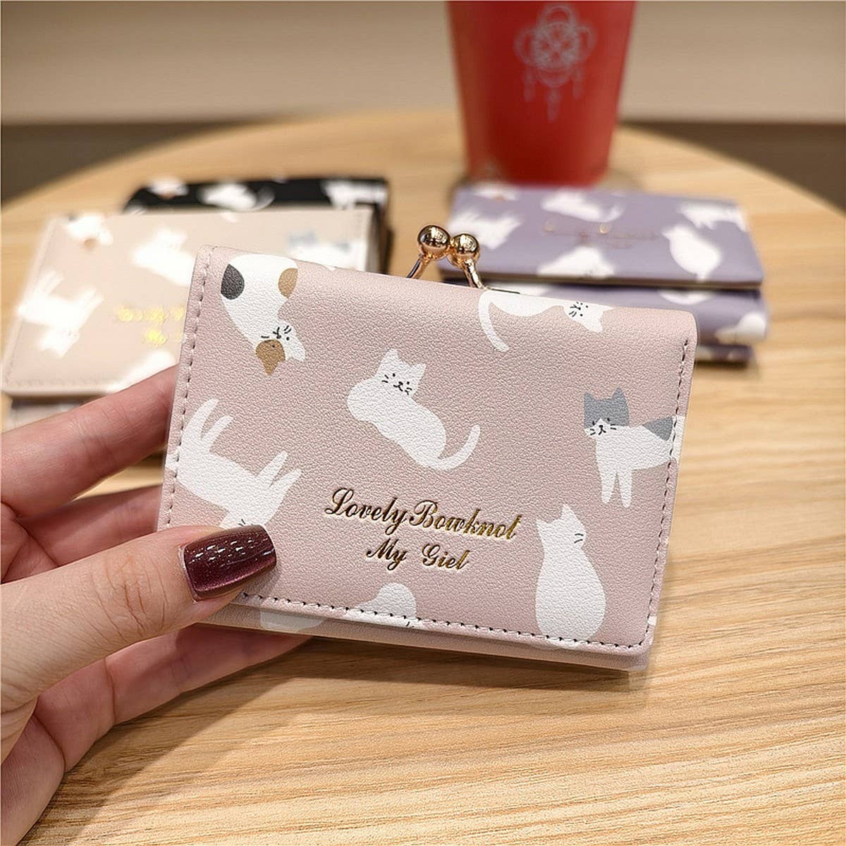 Cute Cartoon Cat Print Trifold Money Clip Wallet_Cwab06203