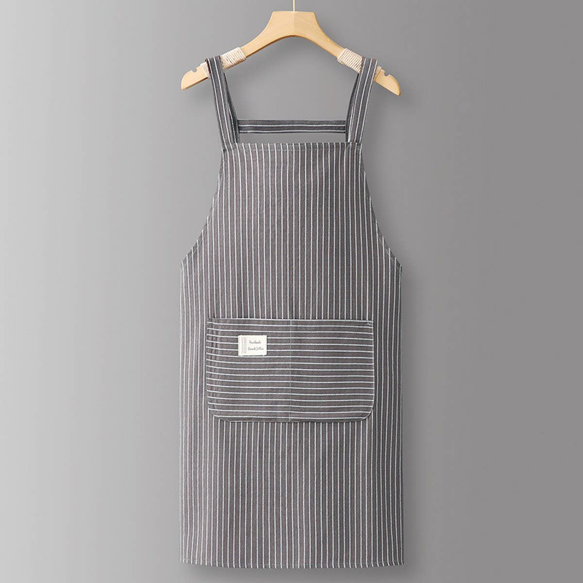 Cotton Striped Grid Kitchen Apron With Pocket_Cwmm10095