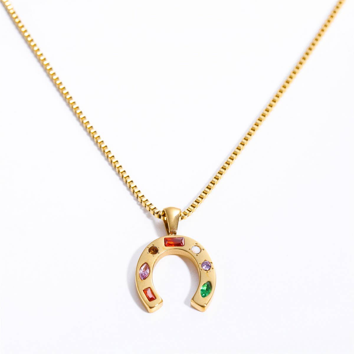NEW STAINLESS STEEL U SHAPED ZIRCONIA NECKLACE_CWMM3824