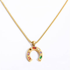 NEW STAINLESS STEEL U SHAPED ZIRCONIA NECKLACE_CWMM3824