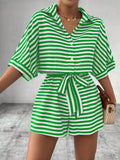 Womens Striped Buttoned Cardigan Romper
