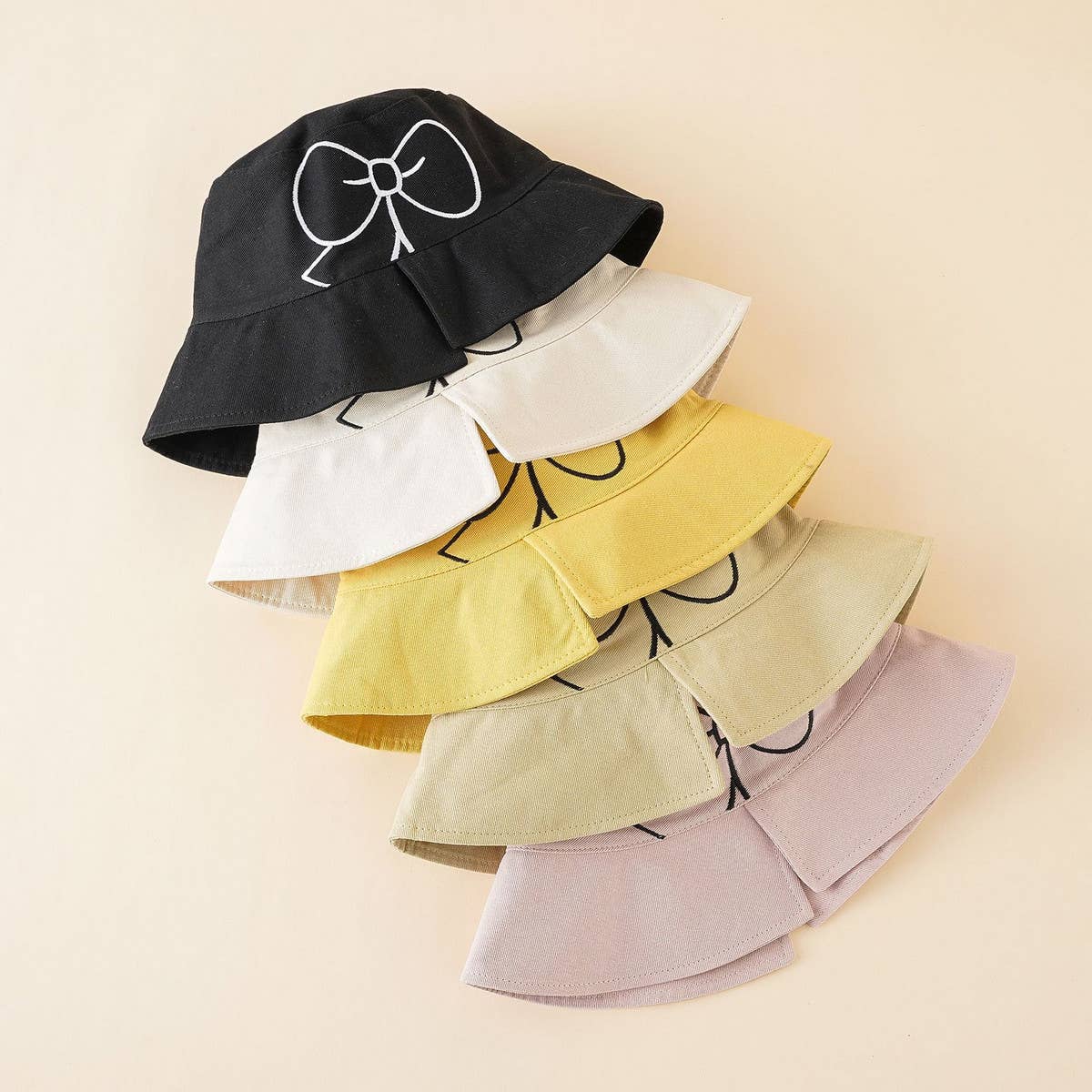 STYLISH WIDE BRIM BOW EMBROIDERED BUCKET HAT_CWAH1421