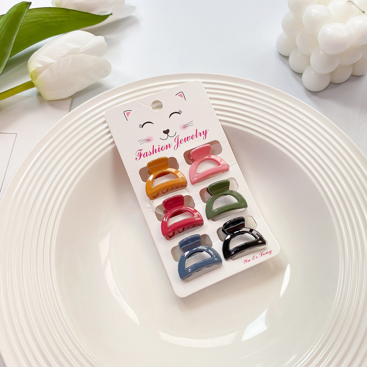 6PCS CANDY COLOR MINI HAIR CLAWS CUTE BANG CLIPS_CWAHA0727