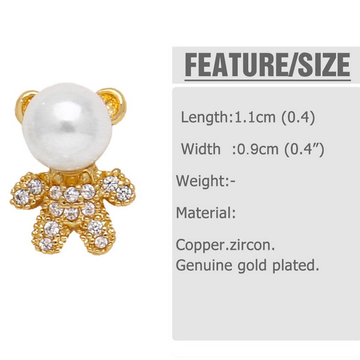 PEARL BEAR EARRINGS ZIRCON GOLD PLATED EARRINGS_CWAJE1003