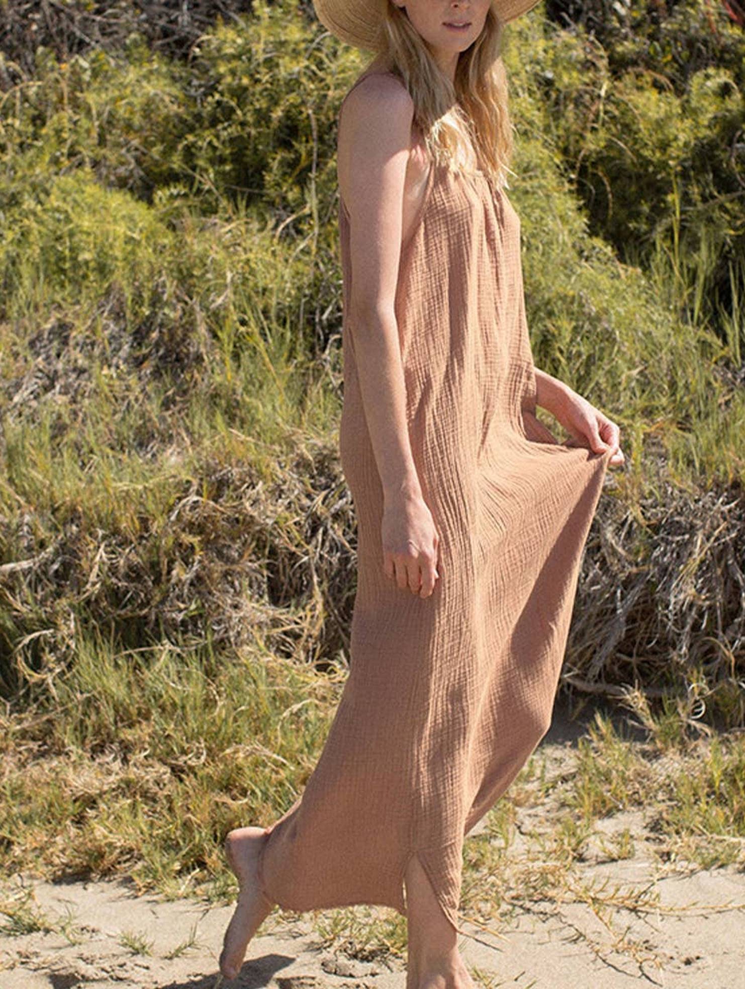 DOUBLE COTTON COTTON GAUZE LONG DRESS_CWDMD2170