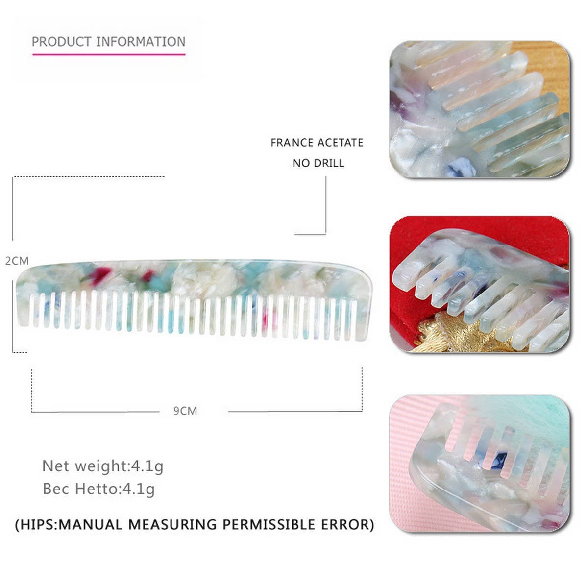 MARBLE TEXTURE ACETATE HAIR COMB STRAIGHT COMB_CWAHA4174
