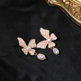 HIGH END ARTISTIC RETRO BUTTERFLY PEARL EARRINGS_CWAJE3778