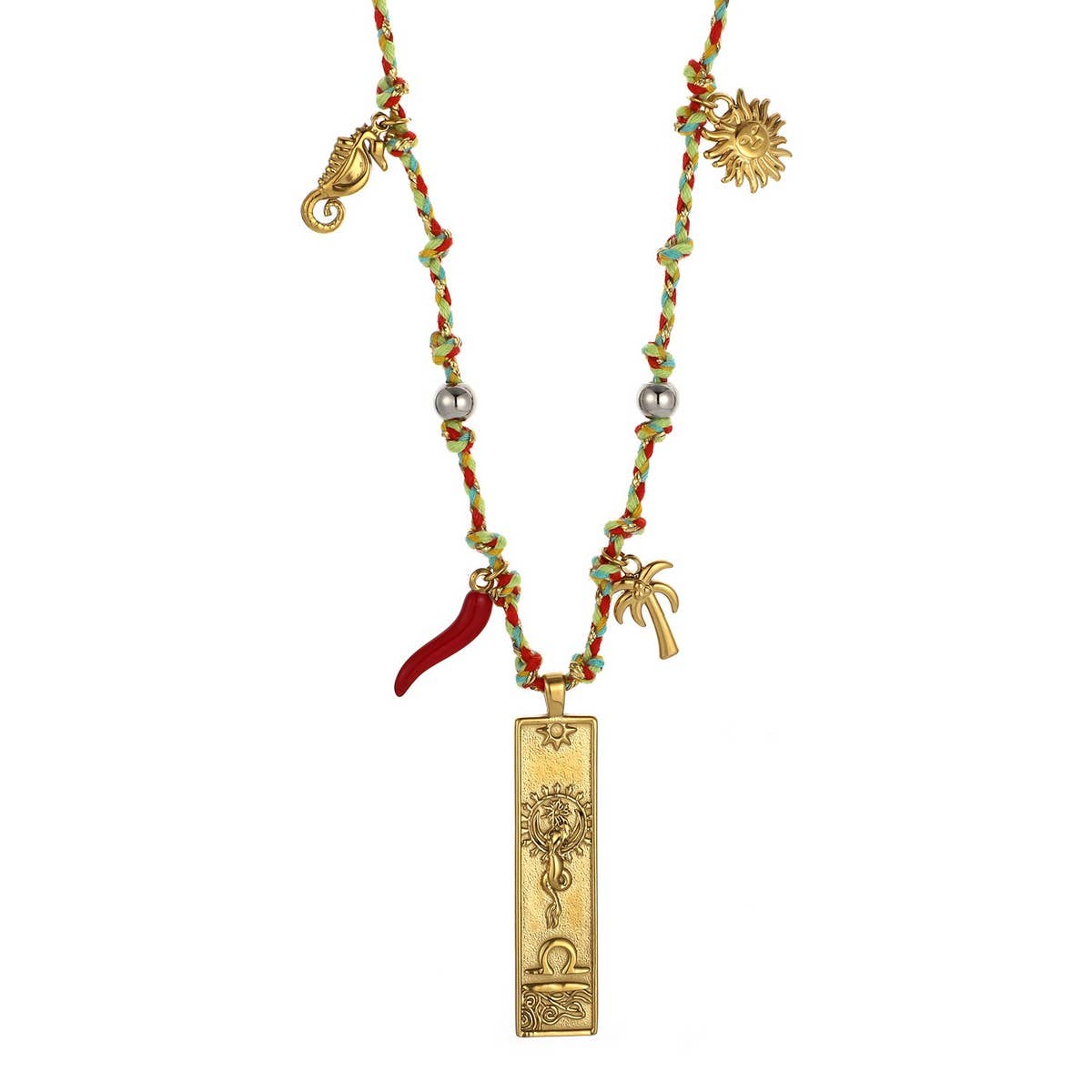 HANDMADE ZODIAC SQUARE STEEL COTTON NECKLACE_CWMM8867