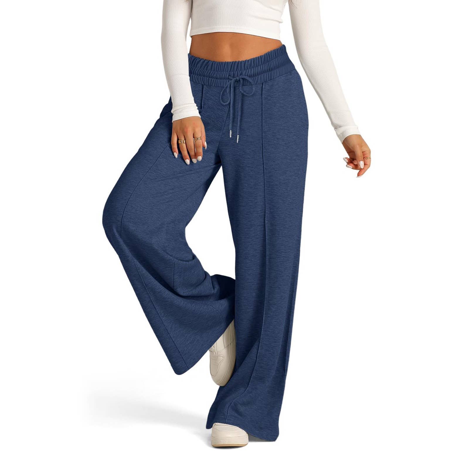 Tethered Solid Color Waist Fashion Wide Leg Pants