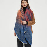 STRIPED FUZZY SHAWL THICK WINTER WRAP FOR WOMEN_CWASC0120