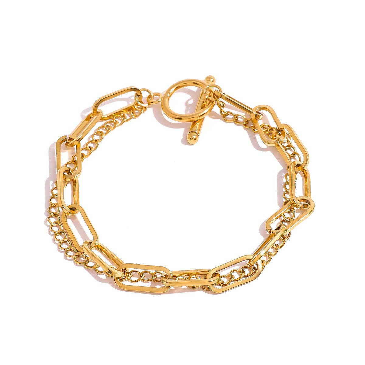 MINIMALIST 18K GOLD DOUBLE LAYER CHAIN BRACELET_CWAJE4899