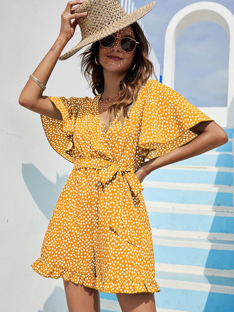 Temperament Deep V Lace-Up Waistline Romper