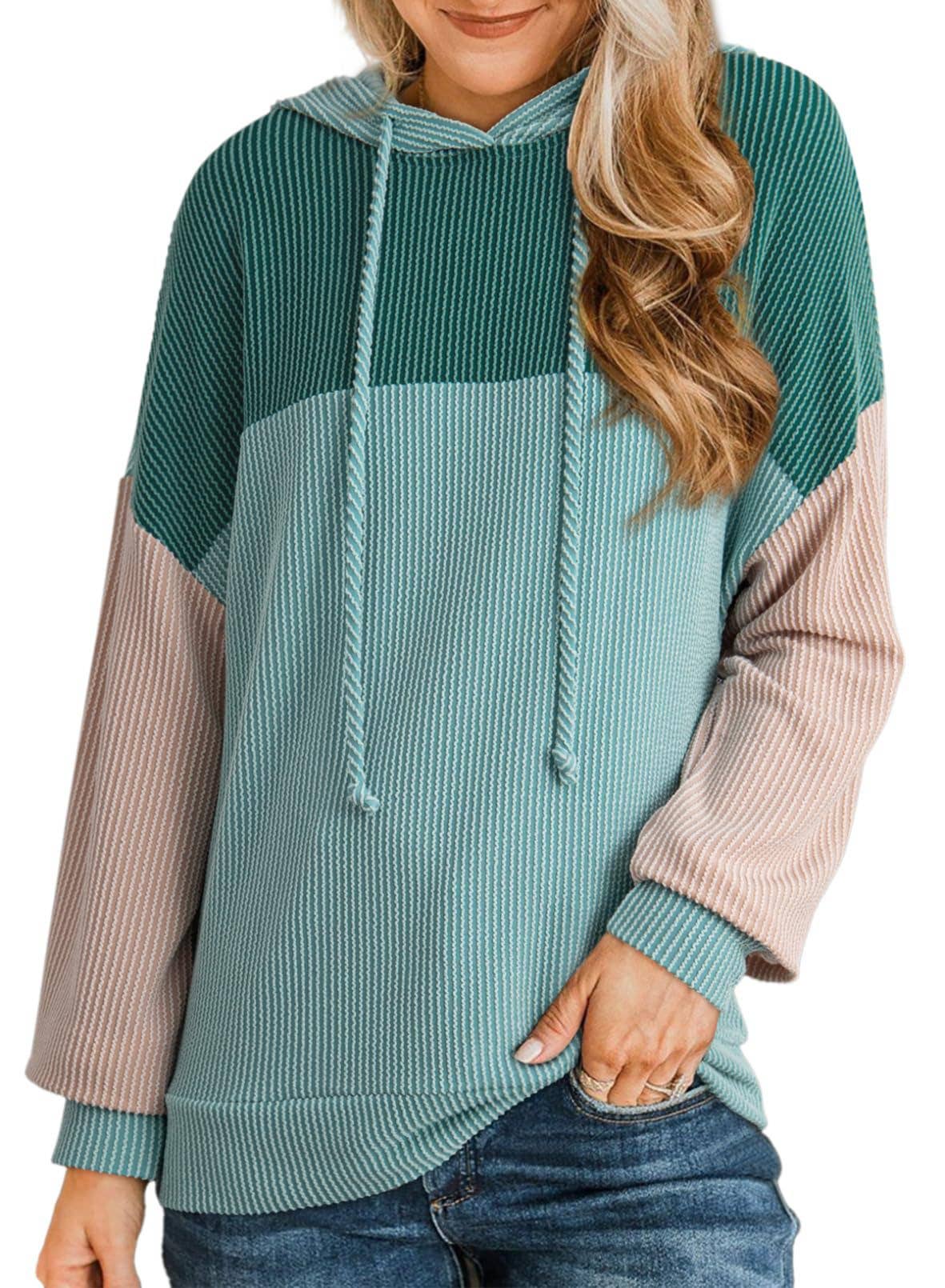 Twisted Striped Color-Blocked Hooded Sweatshirt