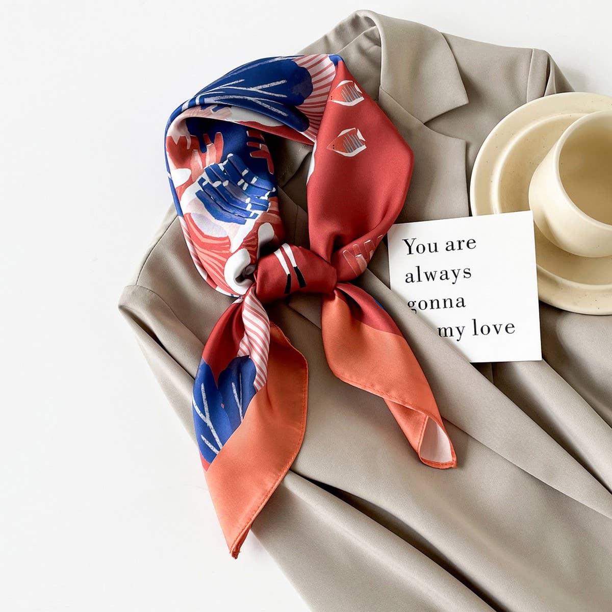 Mint Mambo Style Cartoon Print Satin Square Scarf_Cwasc0817