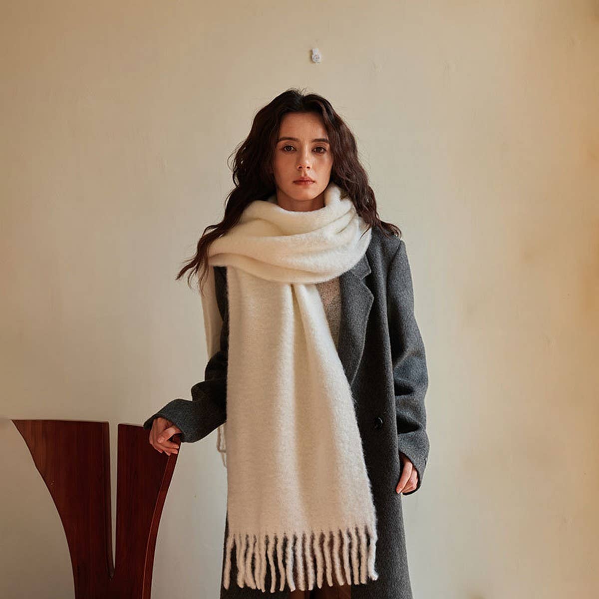 SOFT MERINO WOOL SOLID SCARF WHITE WINTER WRAP_CWASC2294