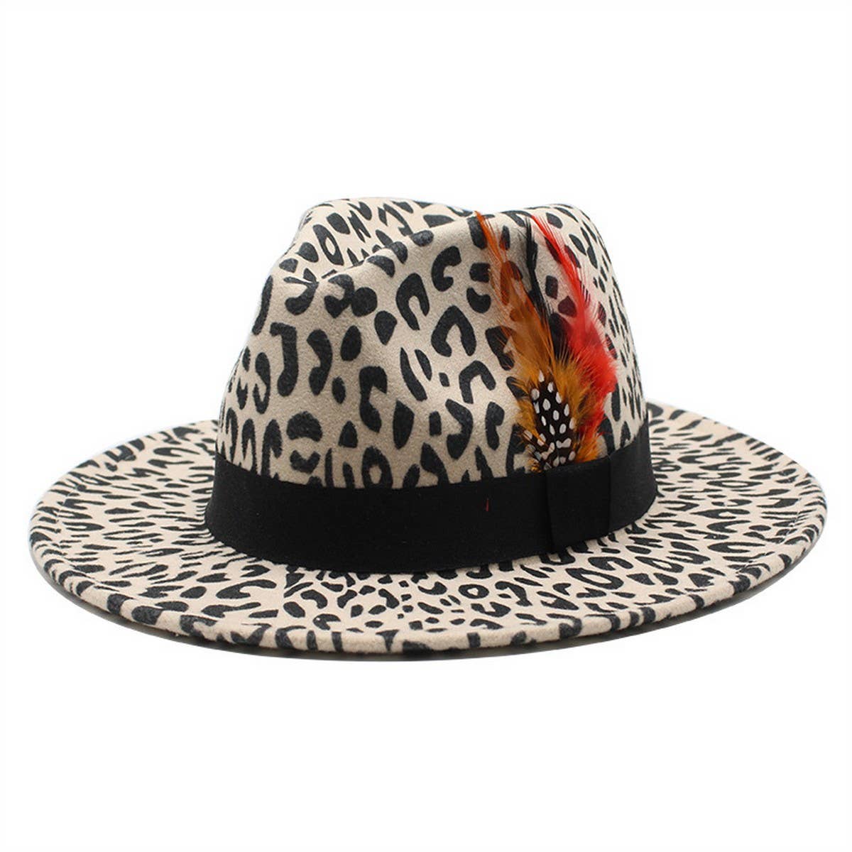 Tweed Hat Leopard Print Top Hat Wide Brim Jazz Hat_Cwah2580