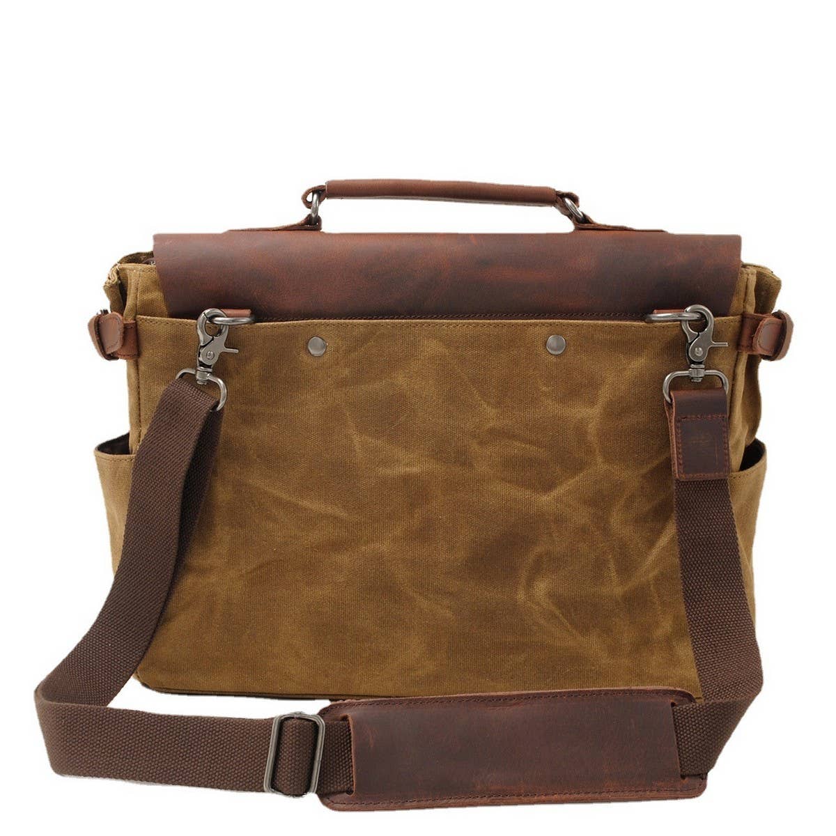 MENS RETRO WAXED CANVAS LEATHER MESSENGER BAG_CWAB5559