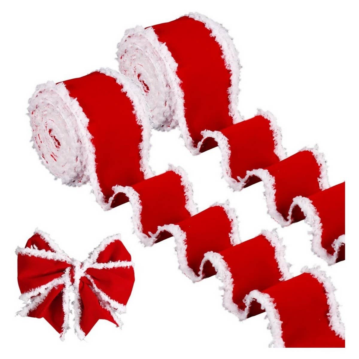 Cwmm10191_Red And White Christmas Bow Ribbon For Gift Diy