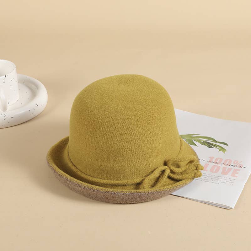 Women Fashion Warm Curling Felt Hat Bucket Hat_Cwah0605