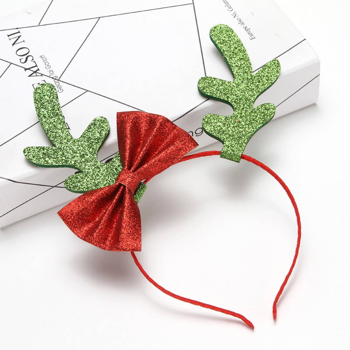 CHRISTMAS BOW BIG ANTLERS DRESSUP HEADBAND HAIRPIN_CWAHA3424