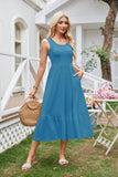 Square Neck Pleated Large Swing Sleeveless Dress