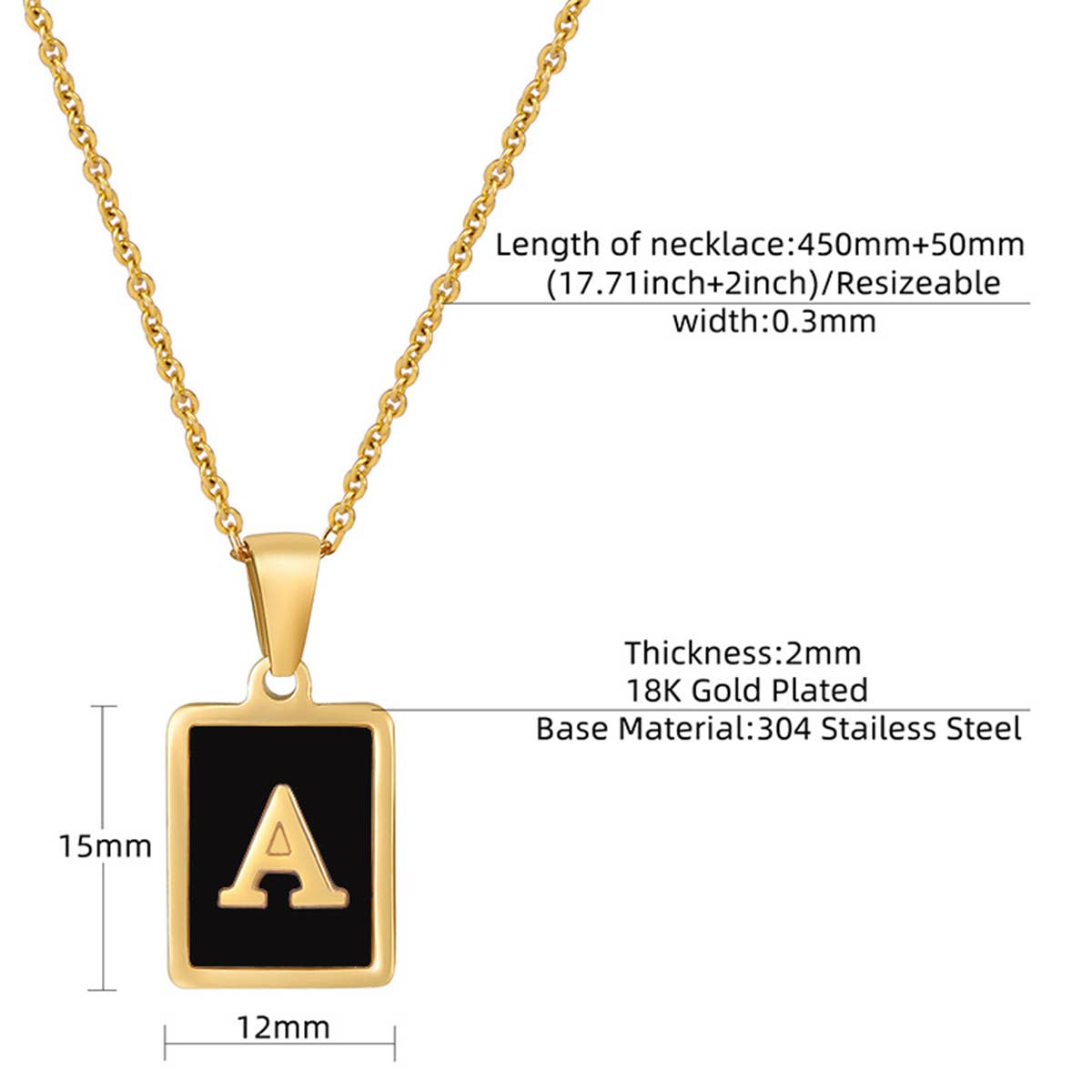 18K STAINLESS STEEL SQUARE 26 LETTER NECKLACE_CWAJE0679