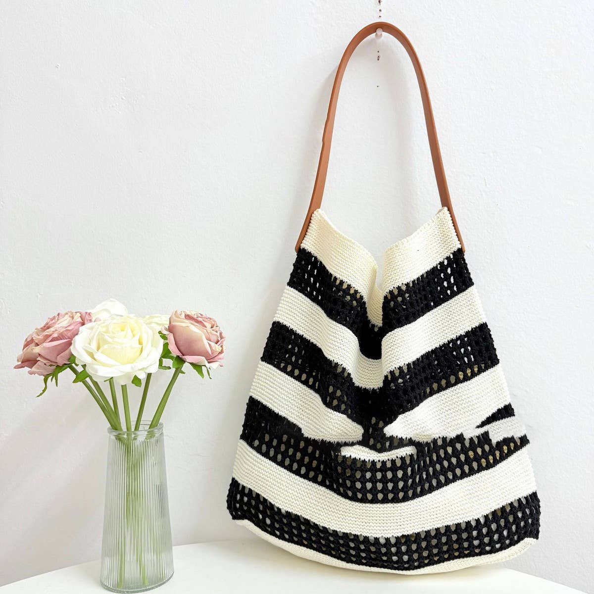 Cuab00330_2025 Striped Tote Bag Large Woven Vacation Bag