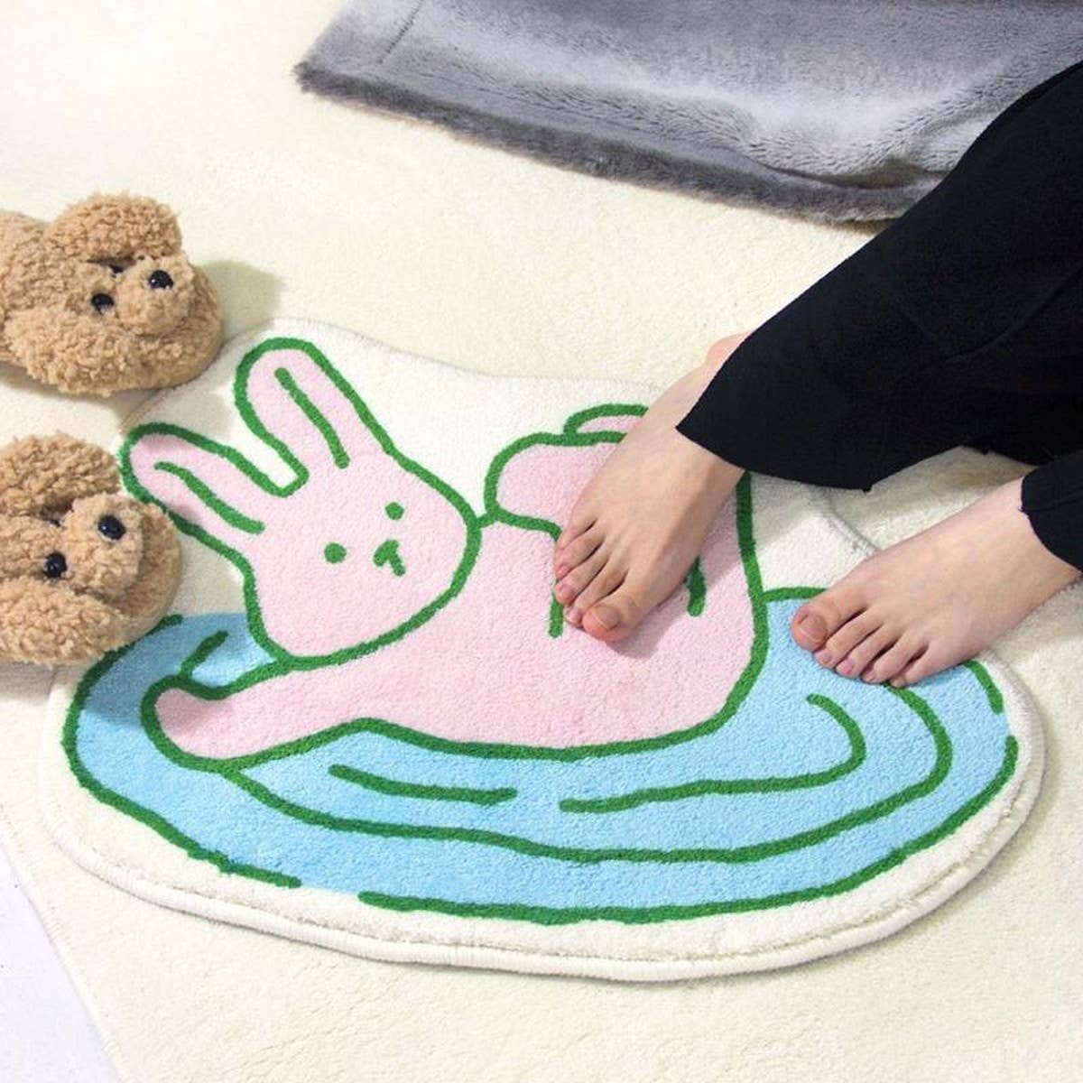 CUTE RABBIT BATH MAT PLUSH ABSORBENT NON SLIP RUG_CWMM7521