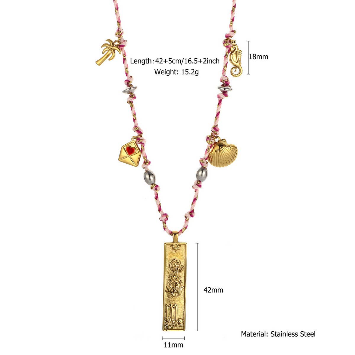 HANDMADE ZODIAC SQUARE STEEL COTTON NECKLACE_CWMM8867