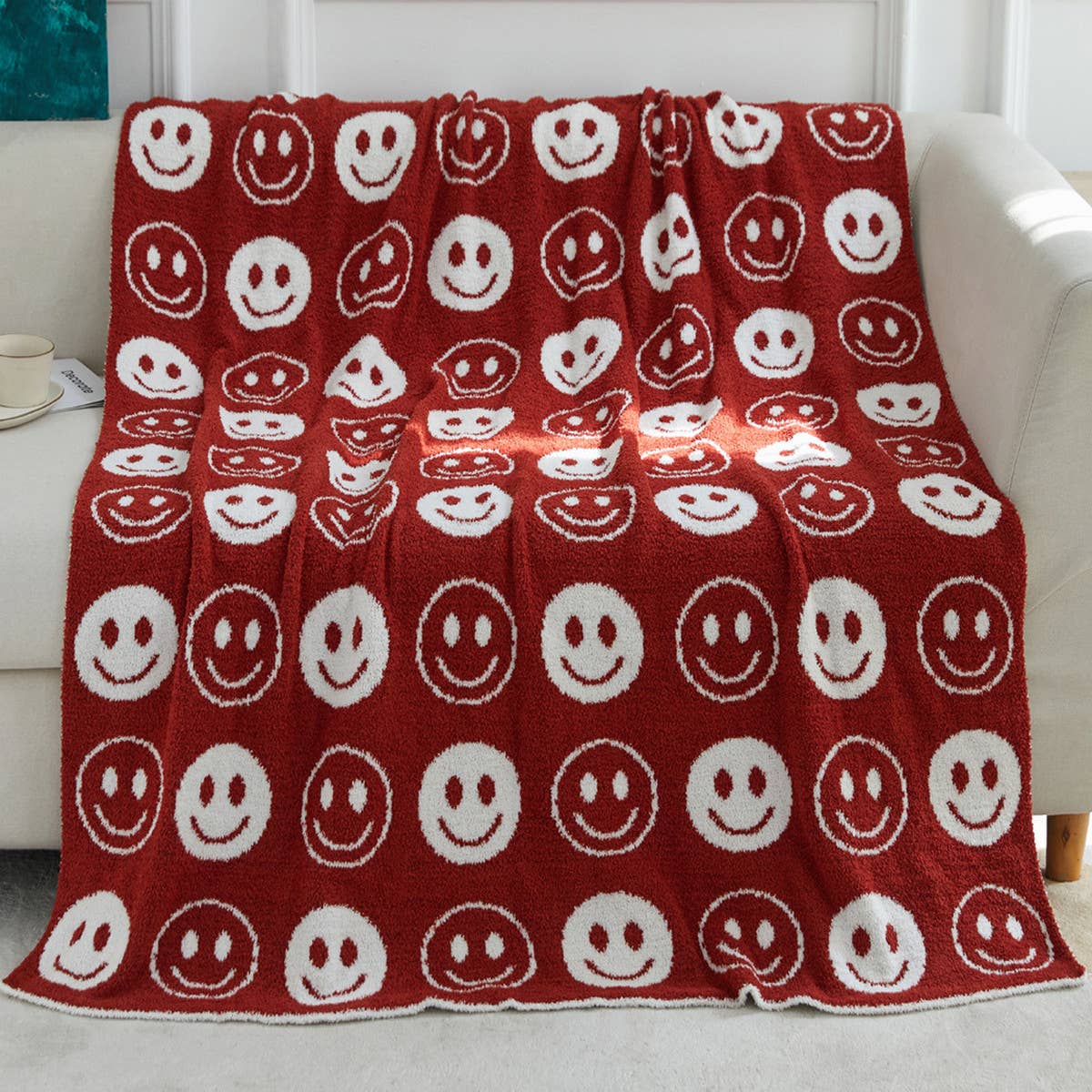 SMILING FACE KNITTED JACQUARD BLANKET SOFA BLANKET_CWMM0323