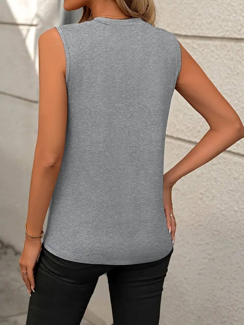 Solid Color Crew Neck Sleeveless Tank Top