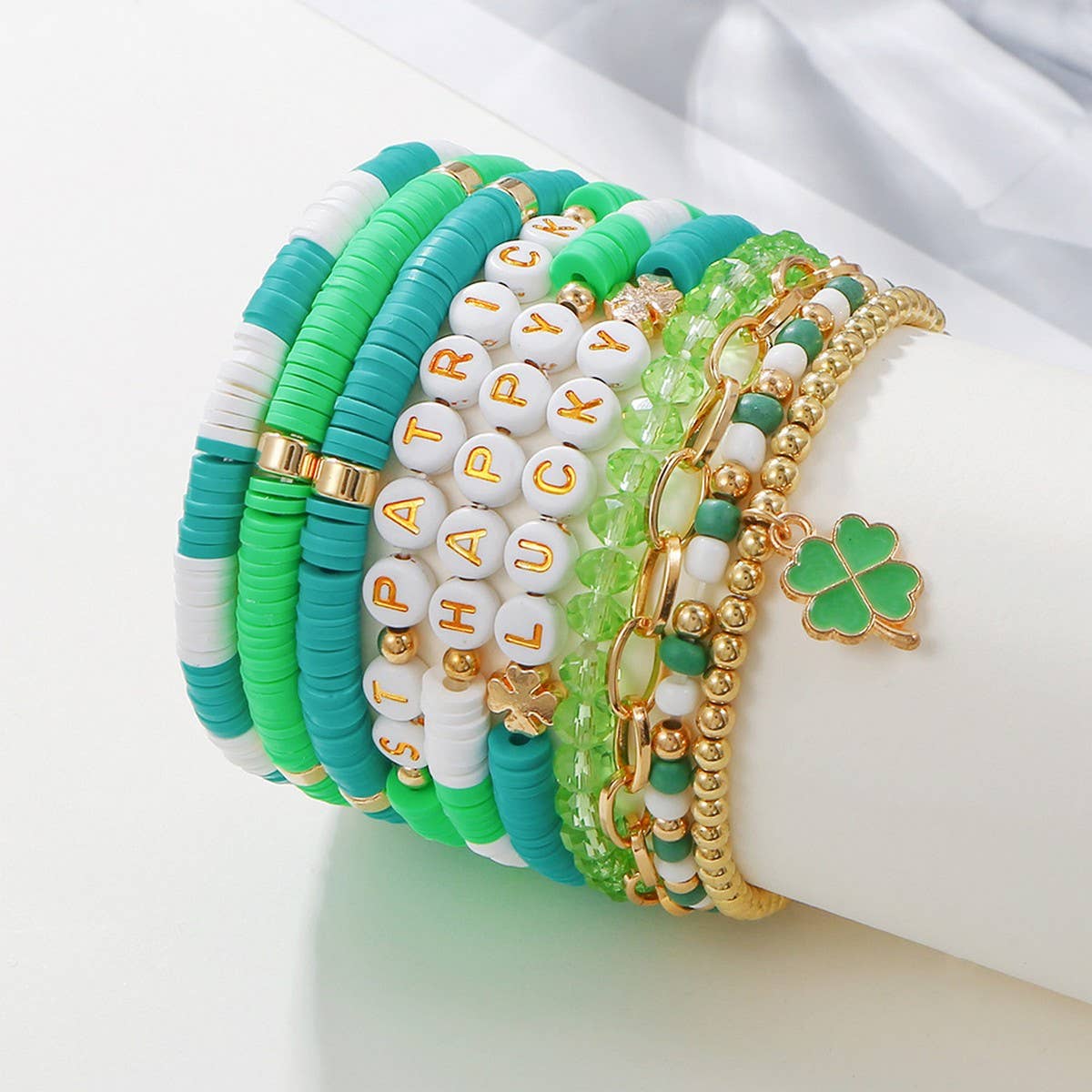 ST PATRICKS DAY FOUR LEAF CLOVER BRACELET SET_CWMM3499