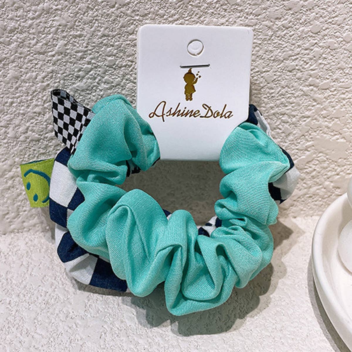 SIMPLE CHECKERED SOLID COLOR HAIR TIE_CWAHA0759
