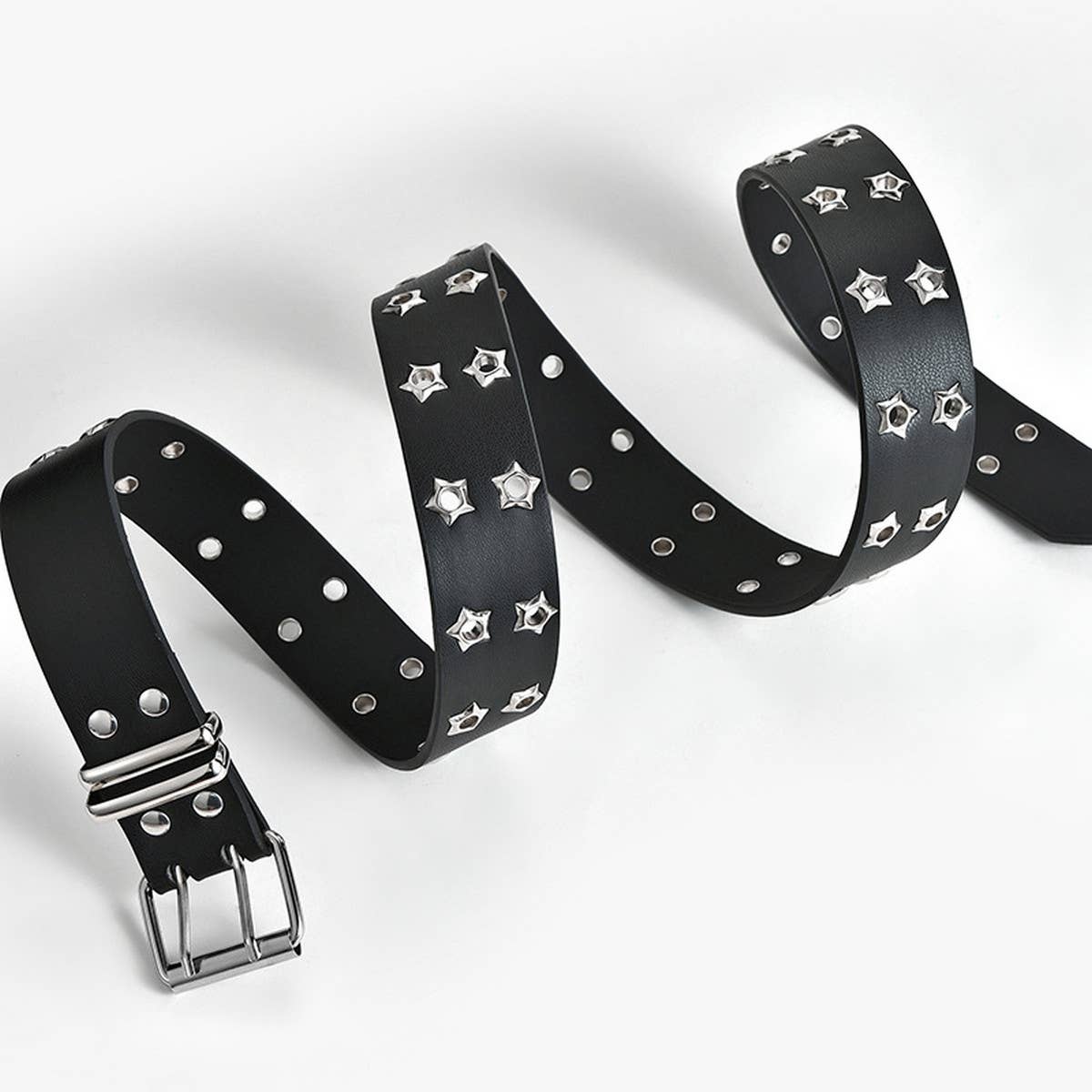Cwabe0871_Double Row Star Eyelet Hollow Punk Belt