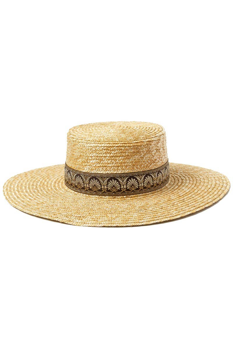 PATTERN BAND DECKED BEACH STRAW HAT_CWAH332