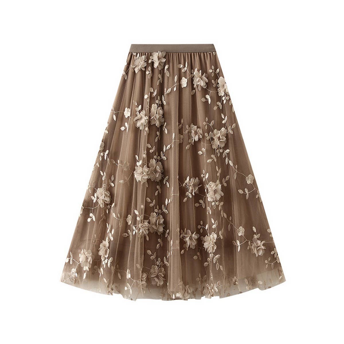 EMBROIDERED TULLE A LINE MAXI SKIRT PLUS SIZE_CWBMS0370