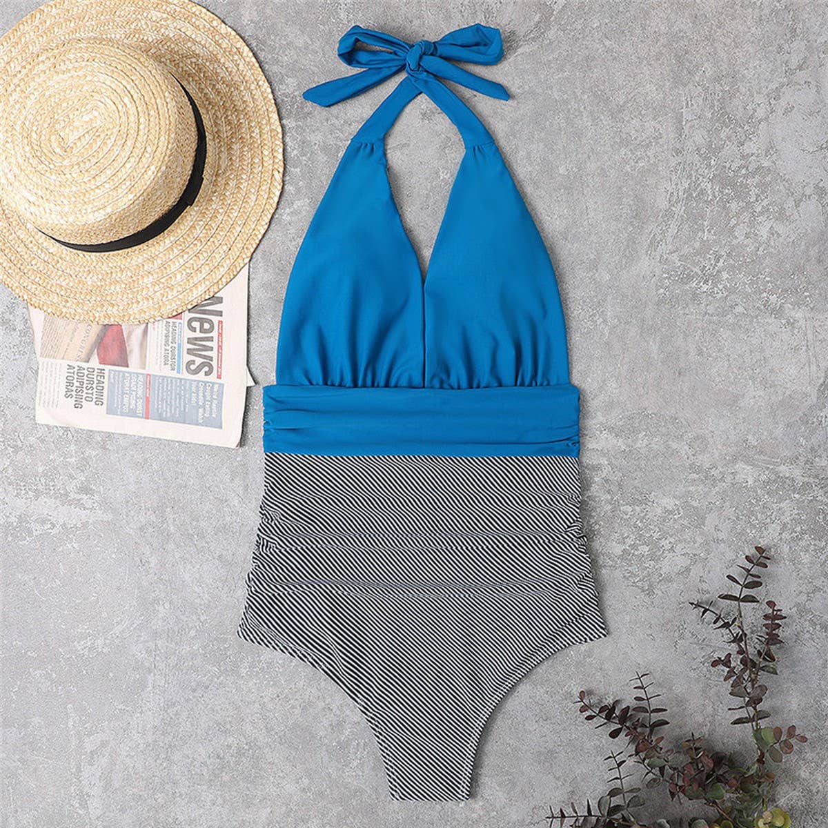 Womens Halter Backless One-Piece Swimsuit