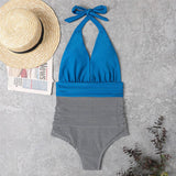 Womens Halter Backless One-Piece Swimsuit