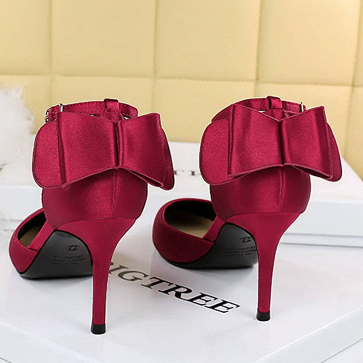 Women Shallow Pointed Toe Hollow Bow High Heels